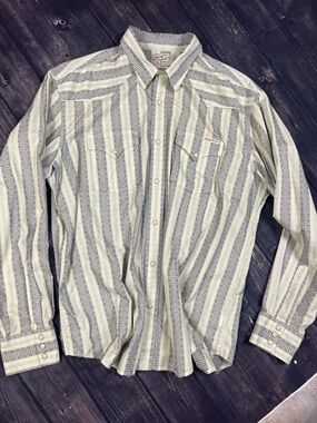 Lucky Brand Cream and Gray blue Striped Button-Down Shirt